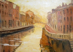Luci sul Naviglio, Olio su tela, 40 x 50 cm