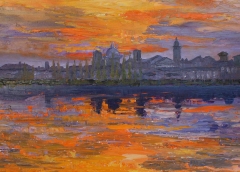 Mantova al tramonto, Olio su tela, 30 x 60 cm