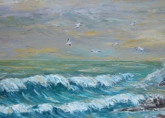 Volo di gabbiani, Olio su tela, 40 x 80 cm