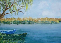 Quiete sul fiume, Olio su tela, 30 x 60 cm