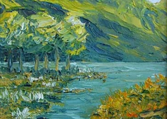 Sole sul lago, Olio su tela, 24 x 18 cm