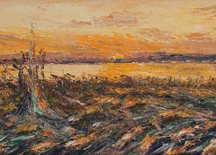 Tramonto sul fiume, Olio su tela, 30 x 60 cm