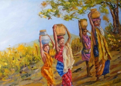 Portatrici d'acqua, Olio su tela, 60 x 40 cm